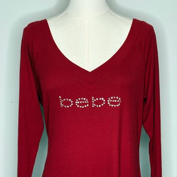 Bebe Red Long Sleeve Sparkly Logo Mini Dress Size Large - Picture 4 of 10